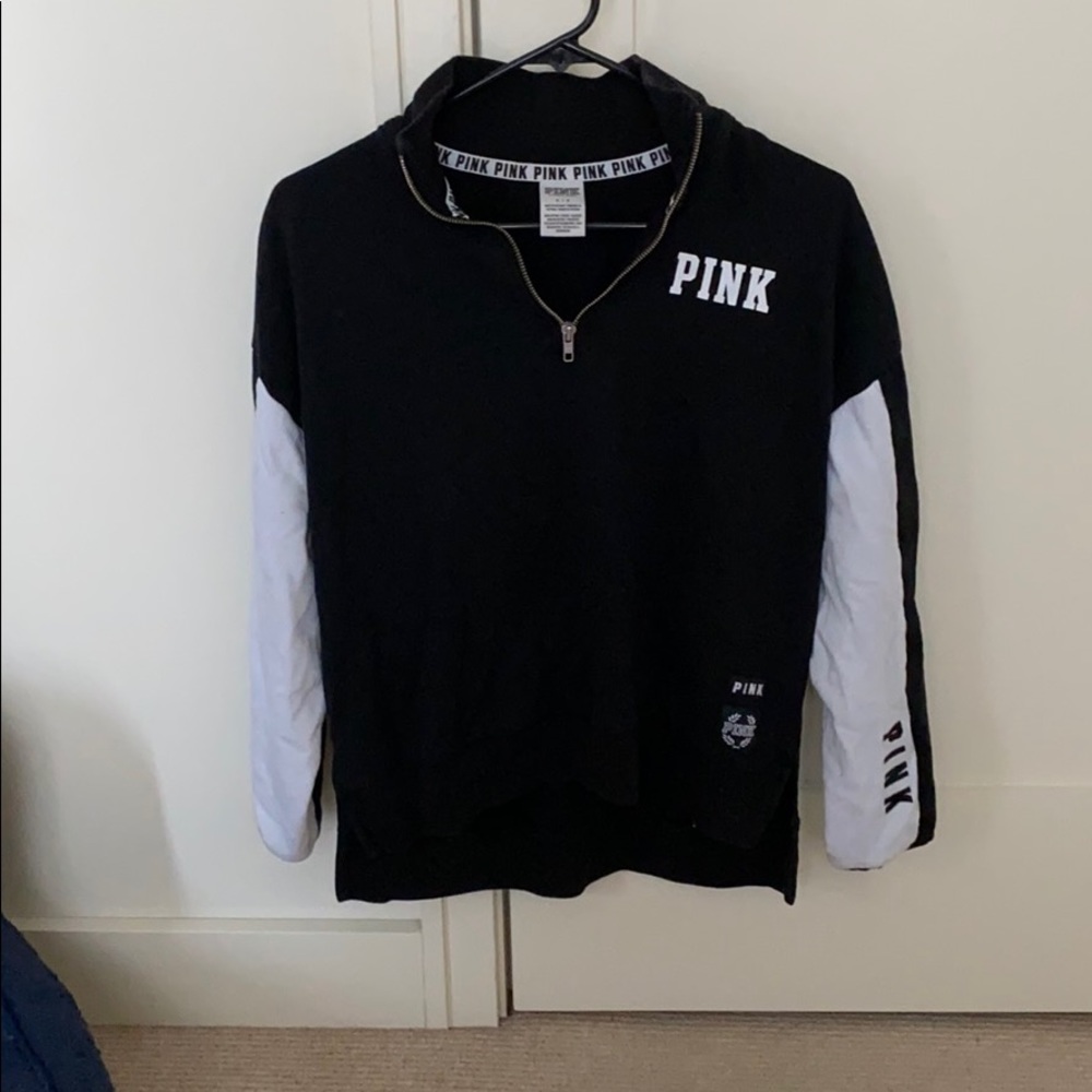PINK Black and White Quater Zip Sweatshirt